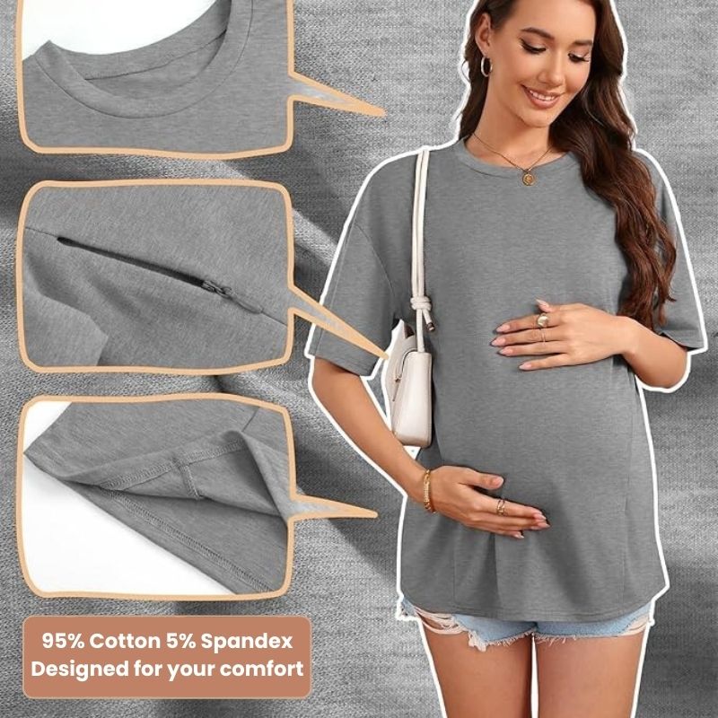 Nursing and Maternity T-Shirt with Hidden Zippers