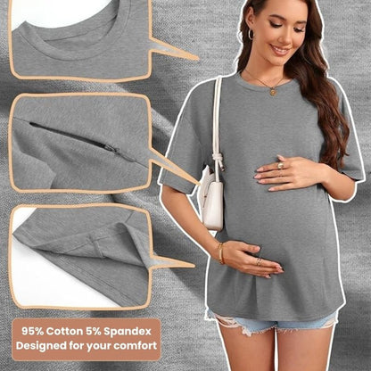 Nursing and Maternity T-Shirt with Hidden Zippers