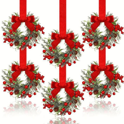 Christmas Window Wreaths with Ribbon Bows and Red Berries