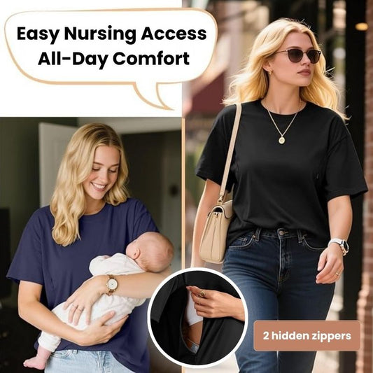 Nursing and Maternity T-Shirt with Hidden Zippers
