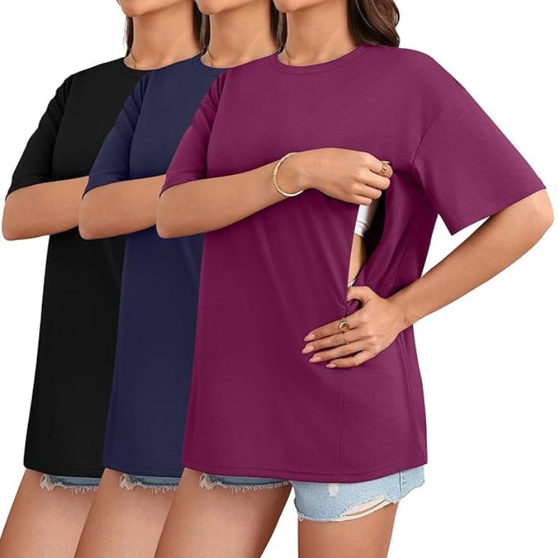 Nursing and Maternity T-Shirt with Hidden Zippers