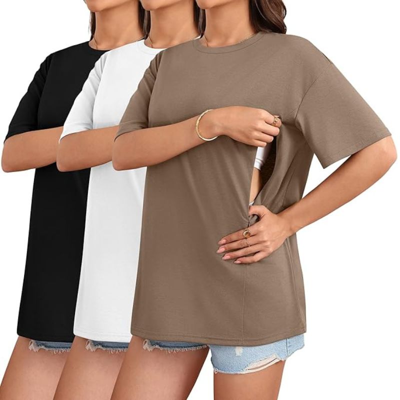 Nursing and Maternity T-Shirt with Hidden Zippers
